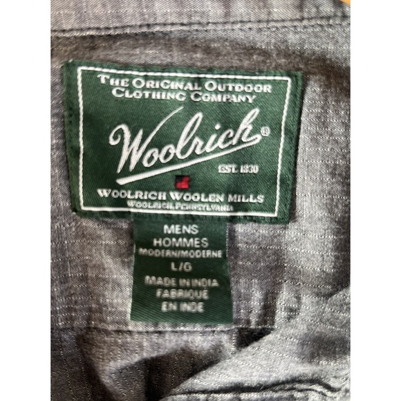 Woolrich Gray Cotton Button Down Men's Shirt Size Large Chest Pocket - Picture 5 of 6